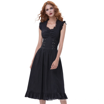 Belle Poque Robe victorienne sans manches V-Neck en coton Retro Vintage Gothic victorienne BP000364-1